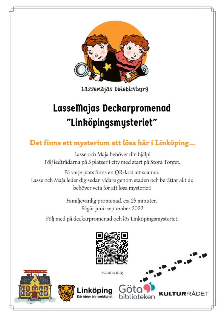 En affisch som bjuder in till LasseMaja deckarpromenad.