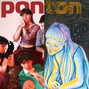 Två bilder på magasinomslag sida vid sida. Till vänster: ett gruppfoto av unga människor som poserar tillsammans framför texten "pon". Till höger: en konstnärlig illustration av en blåtonad figur med långt hår, ovanför figuren syns bokstäverna "ton".