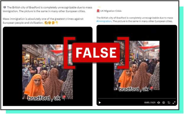 Två inlägg. Bilder på kvinnor i hijab, den ena med en text som påstår att det är Bradford. 