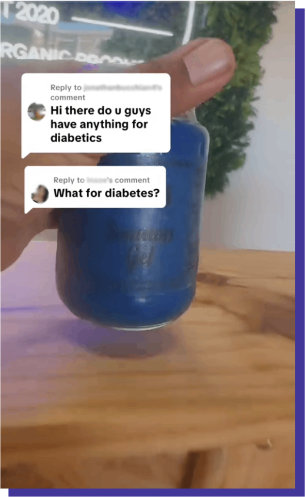 Pratbubbla i tiktok-video: Hu there do u guys have anything fot diabetics. 