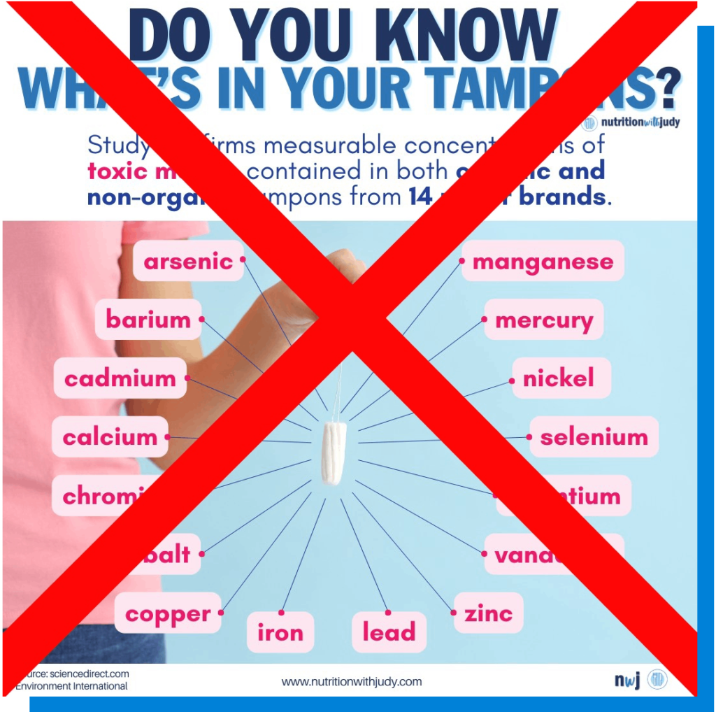 meme: Do you know whatäs uin your tampons? och flertalet kemikalier listade. 