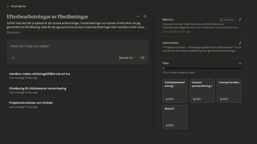 Meny: Efterbearbetningar av föreläsningar