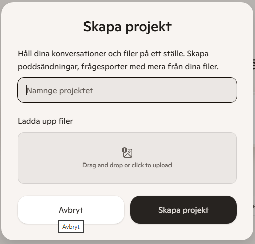 Skapa projekt. Namnge projektet